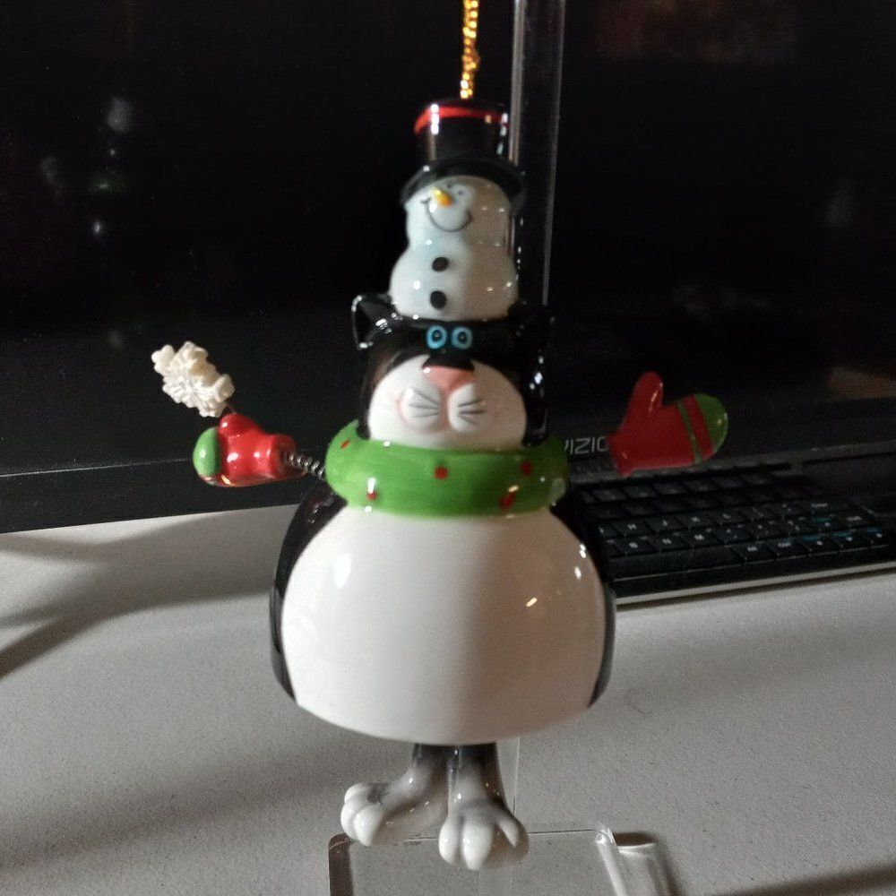 Bell Cat Ornament with Trembling Mittens Cottagecore Grandmacore Holiday